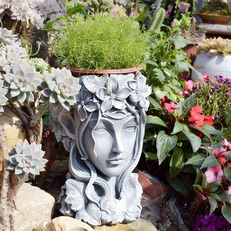 Sungmor Creative Goddess Head Planter Statue for Garden Ornaments | 9Ã—9Ã—14 Inch Premium Resin | Cool Face Large Diameter Flower Pot for Patio Lawn Garden Yard Decor - Image 5